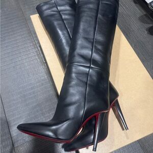 Louboutin Black Leather High Heel Boots